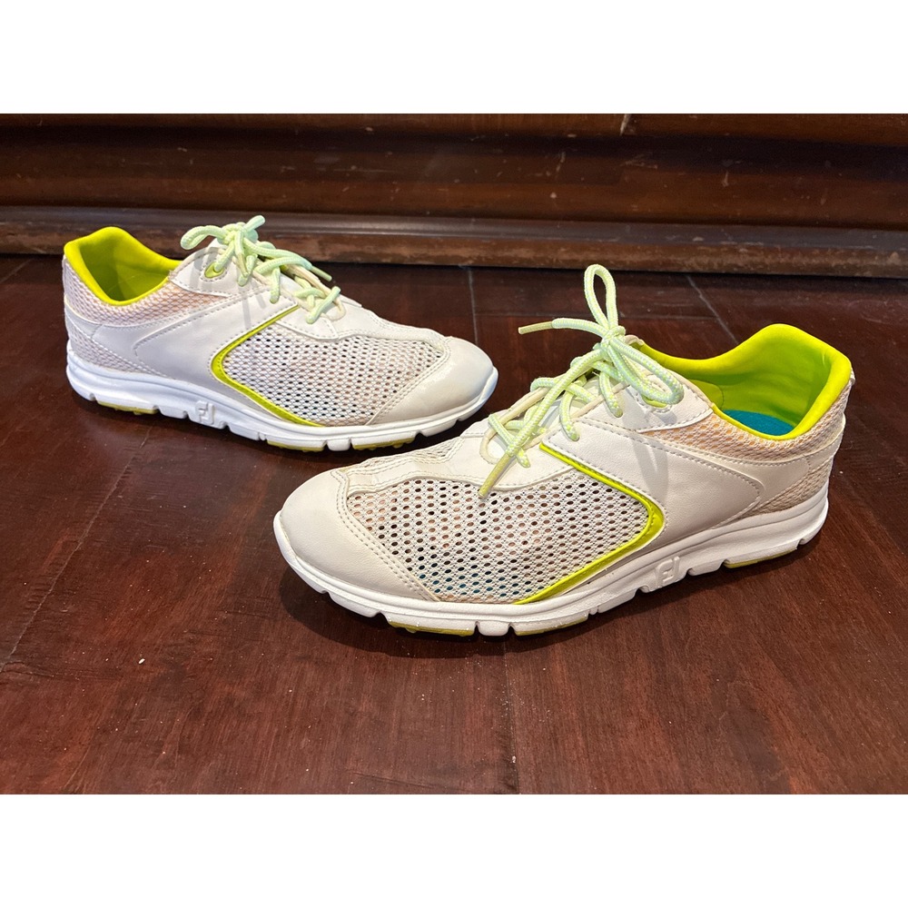 FootJoy Superlites Mesh Spikeless Golf Shoes Women 6.5 98829 White Lime Green